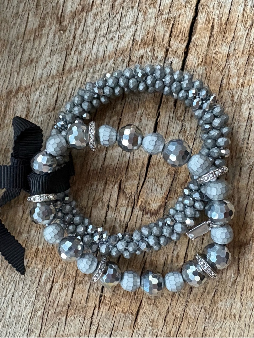 Gray Faceted Bead Stretch Bracelet Set - NIB with Dustbag - Picture 2 of 2